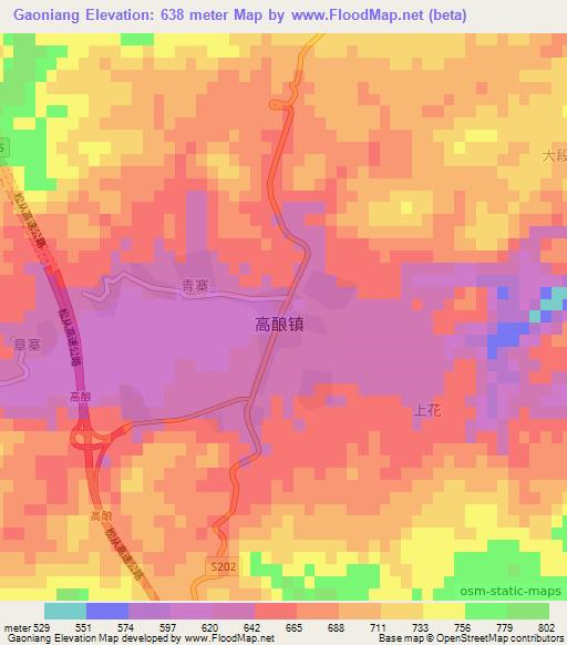 Gaoniang,China Elevation Map