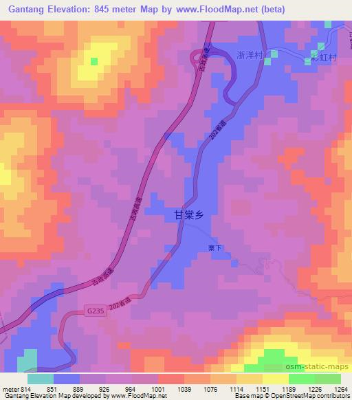 Gantang,China Elevation Map