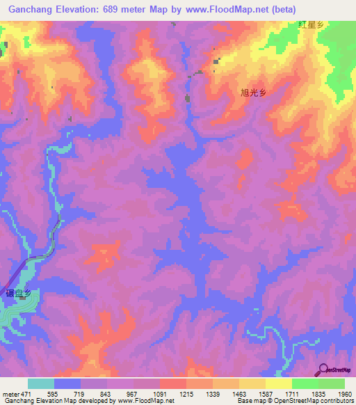 Ganchang,China Elevation Map