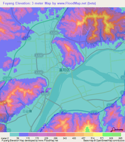 Fuyang,China Elevation Map