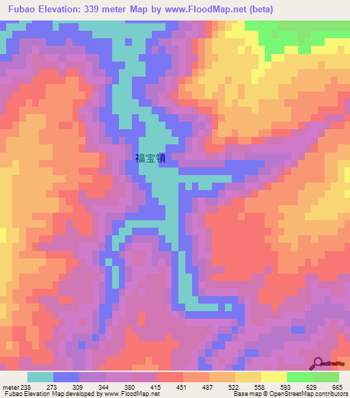 Fubao,China Elevation Map