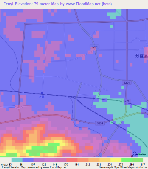 Fenyi,China Elevation Map