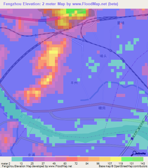 Fengzhou,China Elevation Map