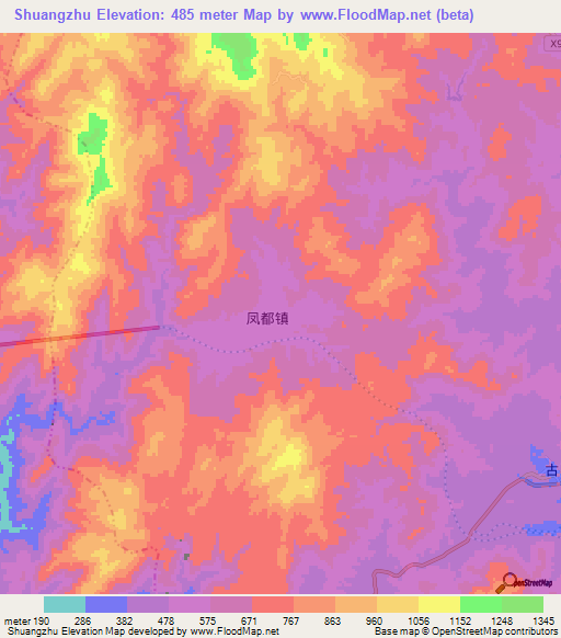 Shuangzhu,China Elevation Map