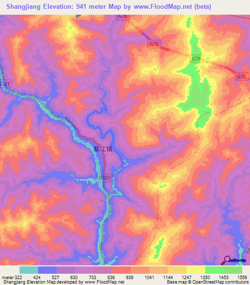 Shangjiang,China Elevation Map