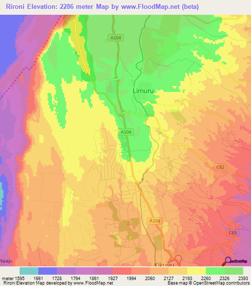 Rironi,Kenya Elevation Map