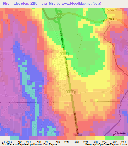 Rironi,Kenya Elevation Map