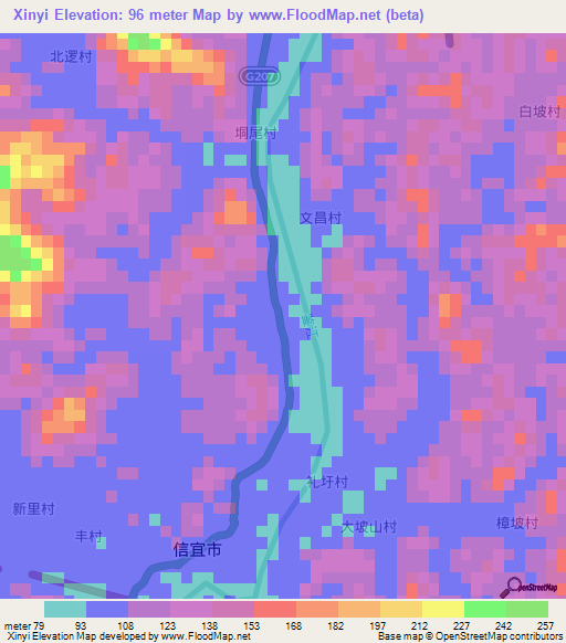 Xinyi,China Elevation Map
