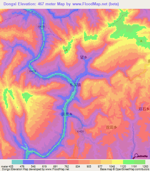 Dongxi,China Elevation Map