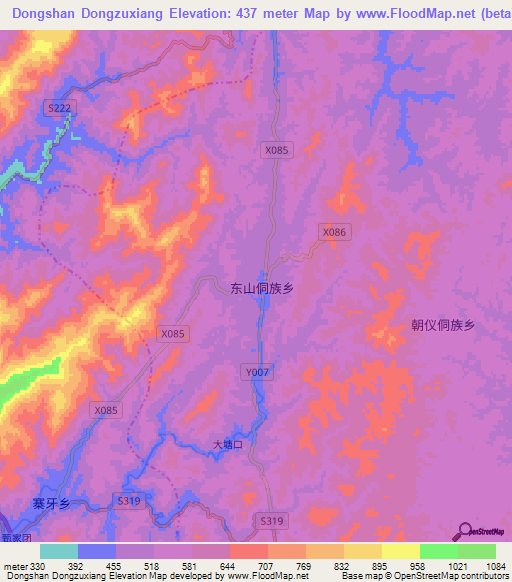 Dongshan Dongzuxiang,China Elevation Map