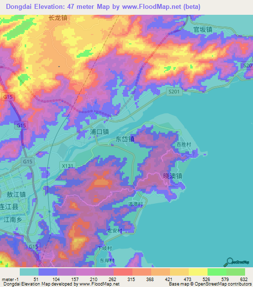 Dongdai,China Elevation Map