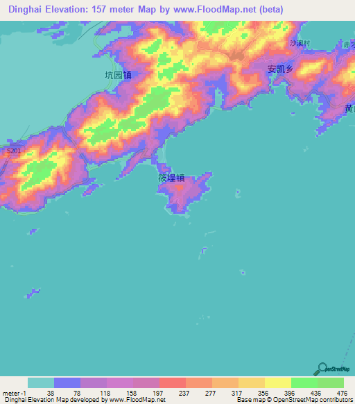 Dinghai,China Elevation Map