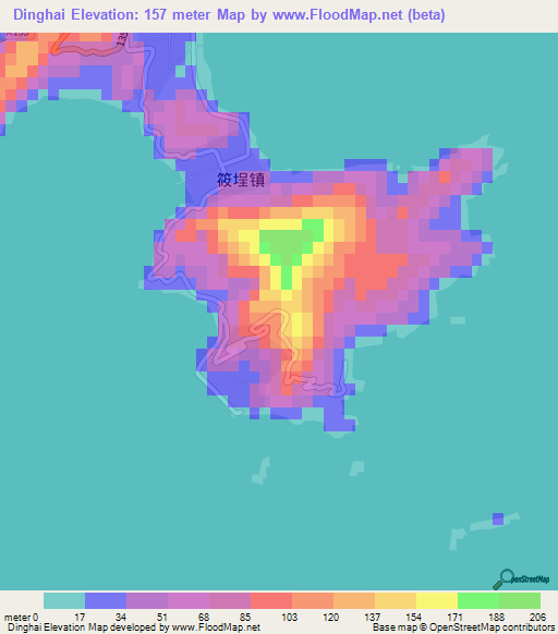 Dinghai,China Elevation Map