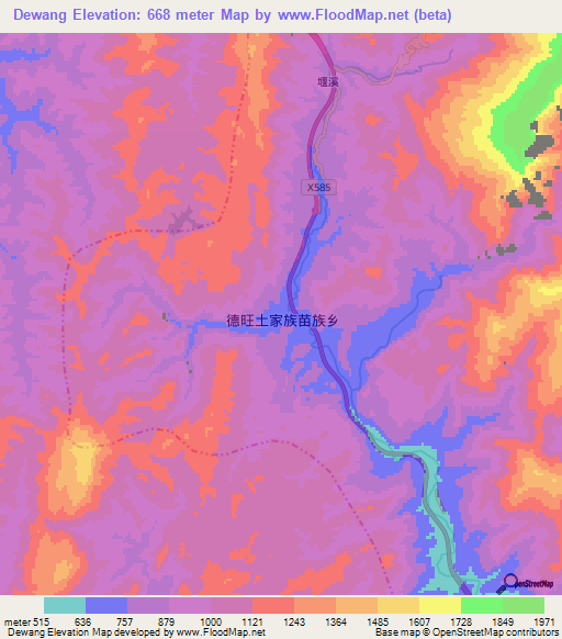 Dewang,China Elevation Map