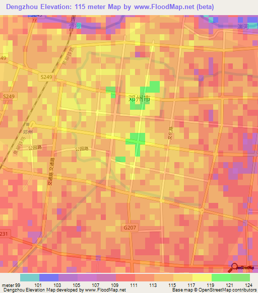 Dengzhou,China Elevation Map