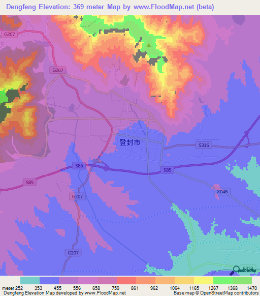 Dengfeng,China Elevation Map