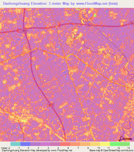 Dazhongzhuang,China Elevation Map