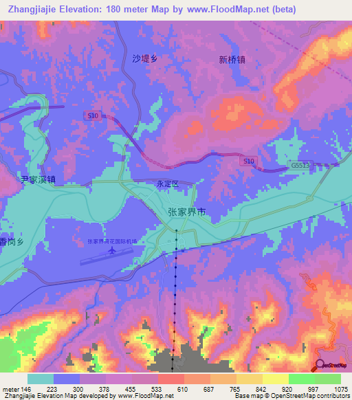 Zhangjiajie,China Elevation Map
