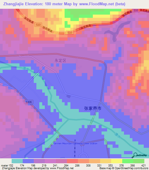 Zhangjiajie,China Elevation Map