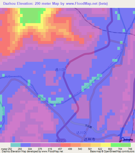Dazhou,China Elevation Map