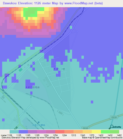 Dawukou,China Elevation Map