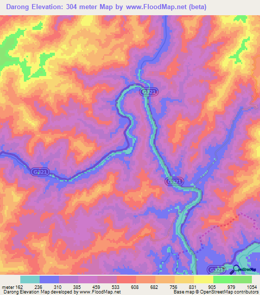 Darong,China Elevation Map