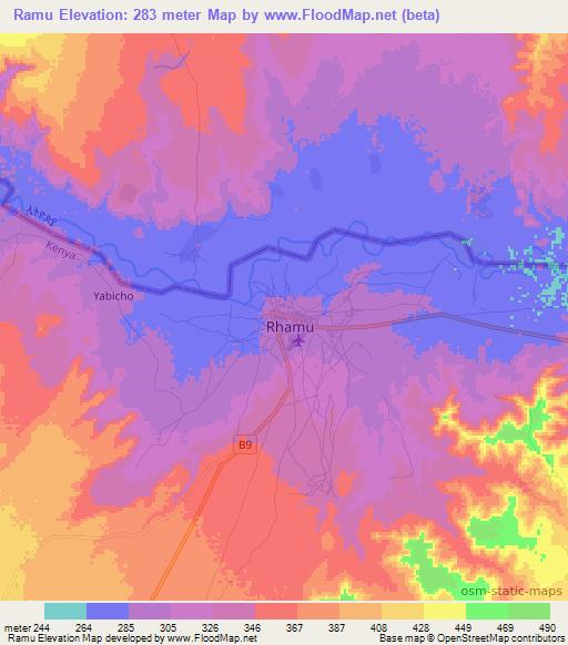 Ramu,Kenya Elevation Map