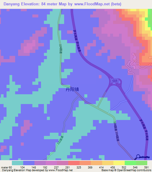 Danyang,China Elevation Map