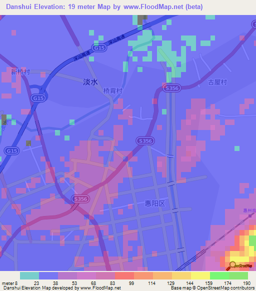 Danshui,China Elevation Map
