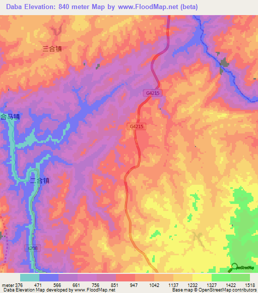 Daba,China Elevation Map