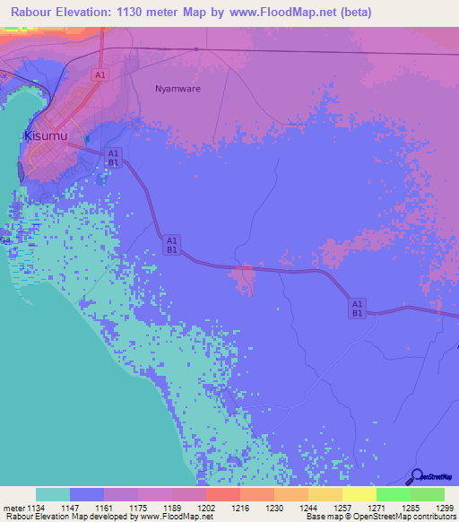 Rabour,Kenya Elevation Map