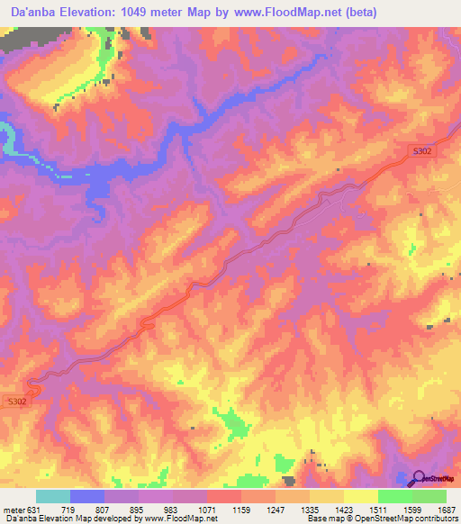 Da'anba,China Elevation Map