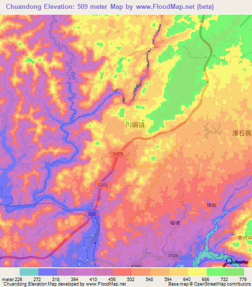 Chuandong,China Elevation Map