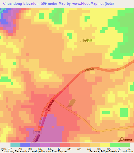 Chuandong,China Elevation Map
