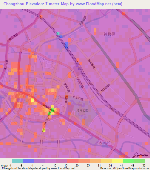Changzhou,China Elevation Map
