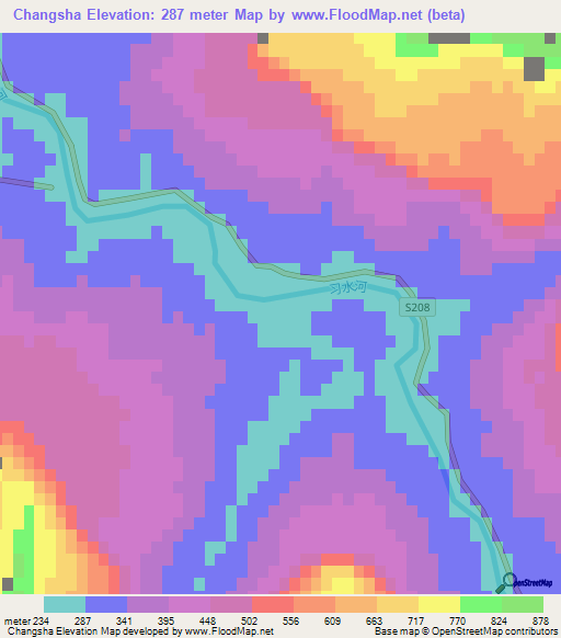 Changsha,China Elevation Map