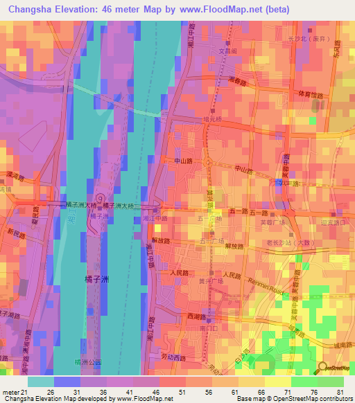 Changsha,China Elevation Map