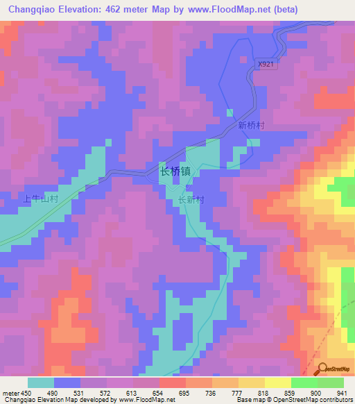 Changqiao,China Elevation Map
