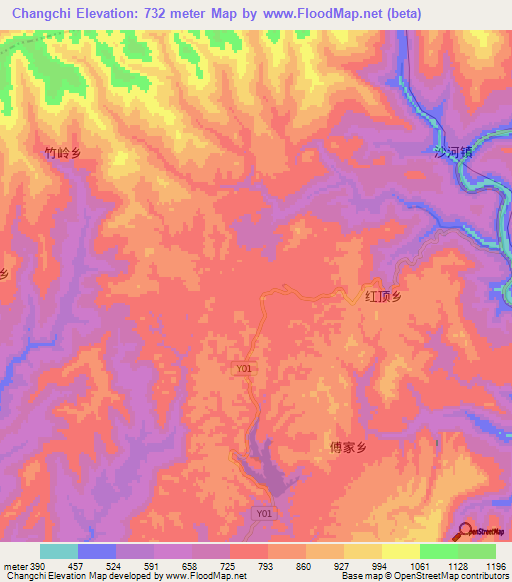 Changchi,China Elevation Map