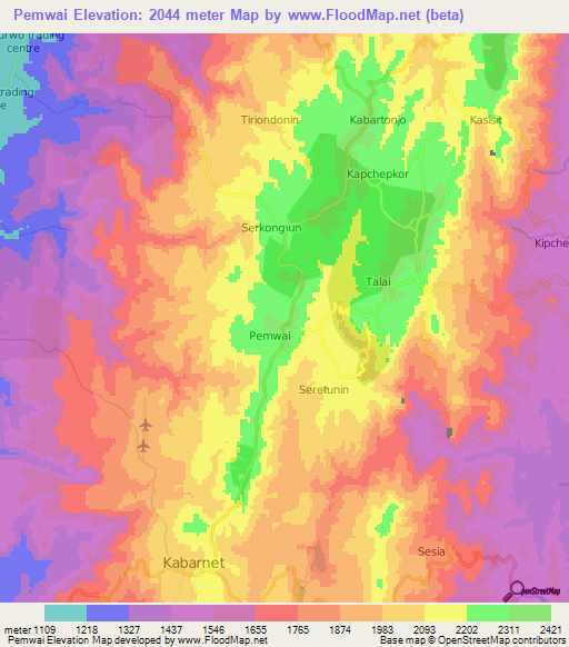 Pemwai,Kenya Elevation Map