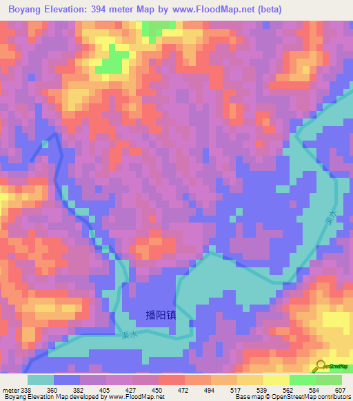 Boyang,China Elevation Map
