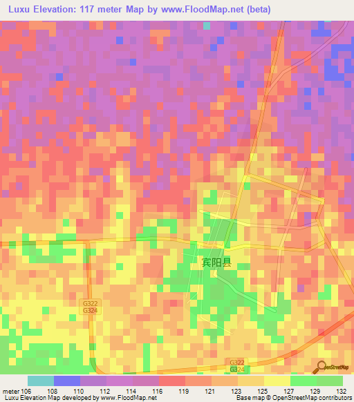 Luxu,China Elevation Map