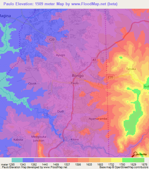 Paulo,Kenya Elevation Map