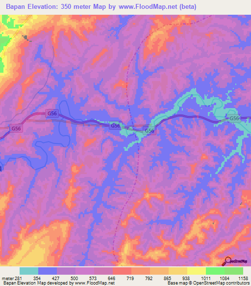 Bapan,China Elevation Map