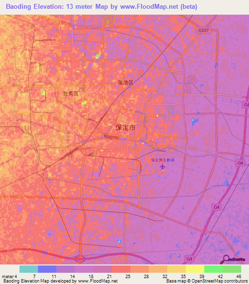 Baoding,China Elevation Map