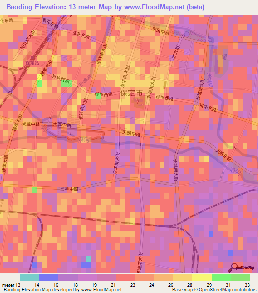 Baoding,China Elevation Map