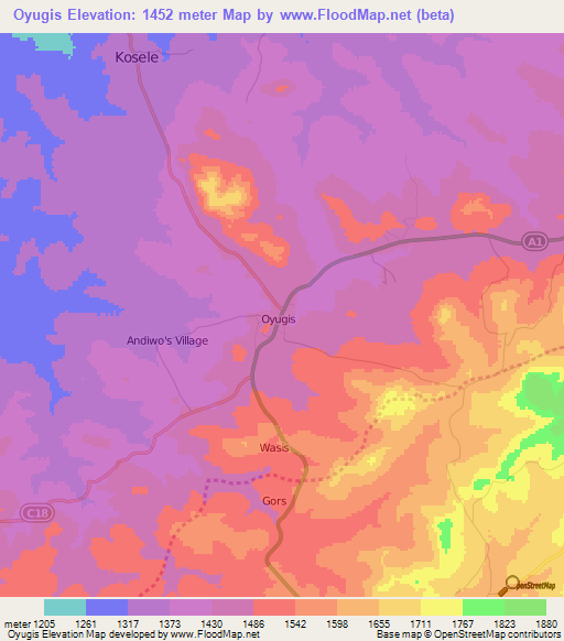 Oyugis,Kenya Elevation Map