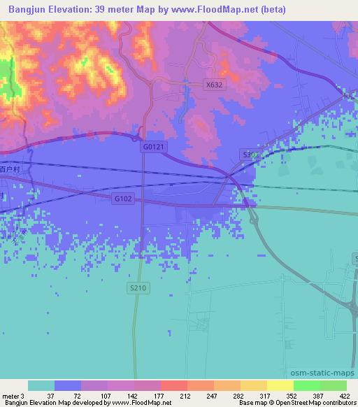 Bangjun,China Elevation Map