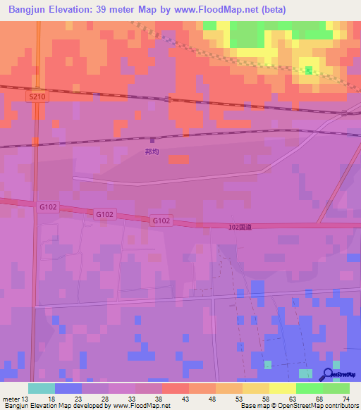 Bangjun,China Elevation Map