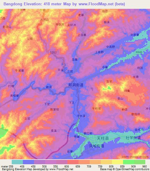 Bangdong,China Elevation Map